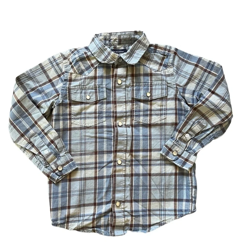 Children’s Place Boys Blue Plaid Button Down | 4T